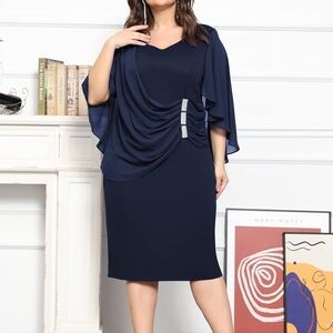 *New KIMCURVY Women's Plus Size Cape Chiffon Evening Pencil Dress